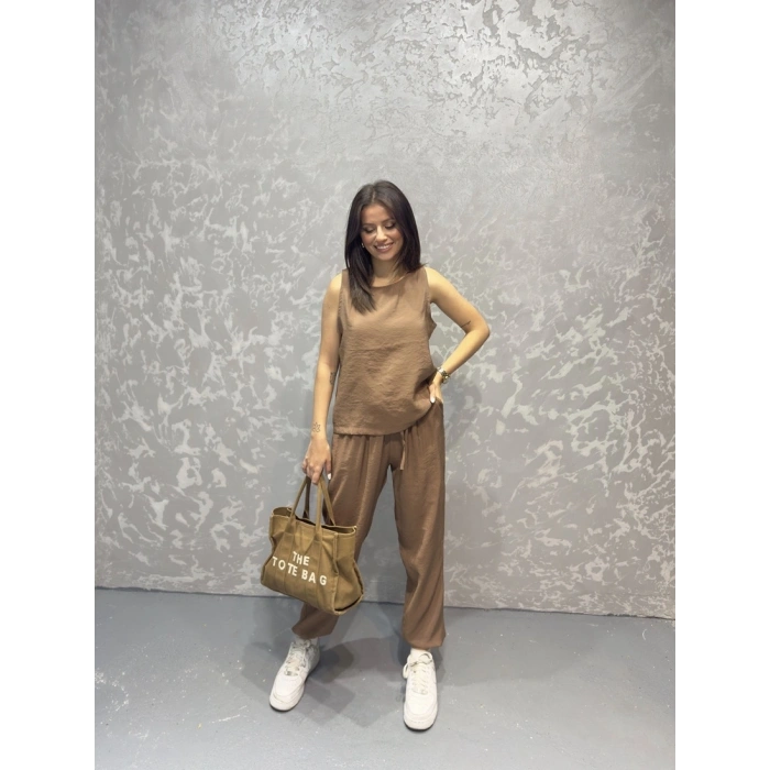 Tensel kumaş bel lastikli ikili takım