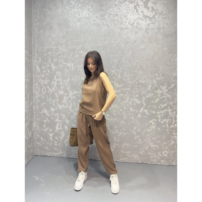 Tensel kumaş bel lastikli ikili takım