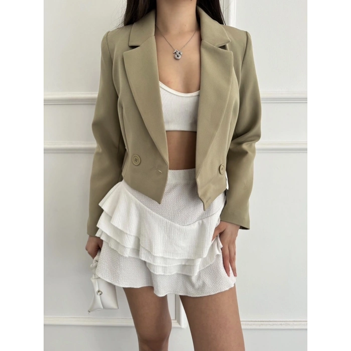 Düğme detay crop blazer ceket