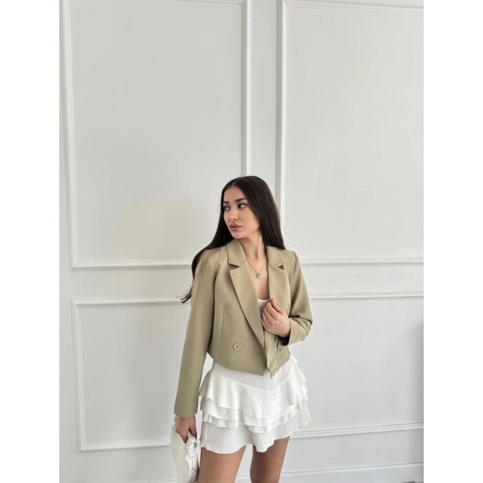 Düğme detay crop blazer ceket