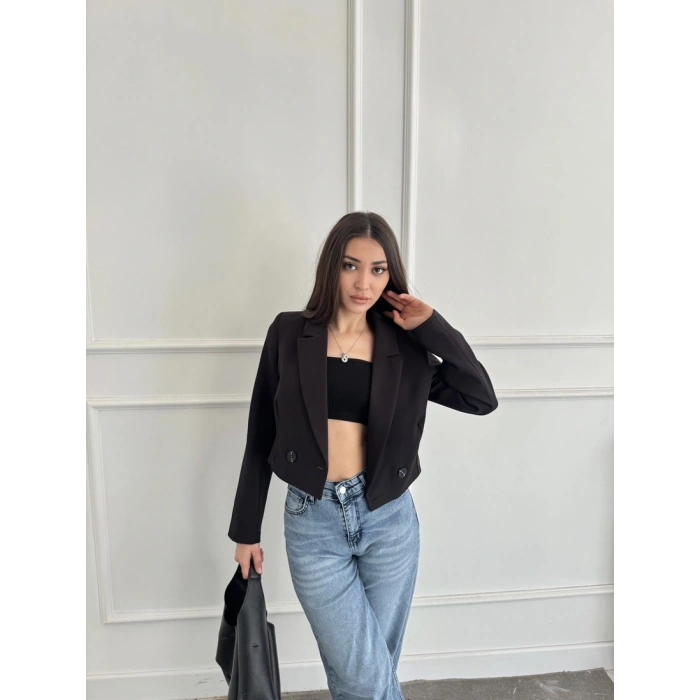 Düğme detay crop blazer ceket