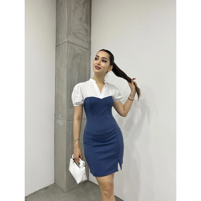 Hakim yaka yırtmaçlı elbise