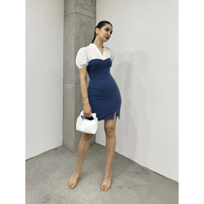 Hakim yaka yırtmaçlı elbise