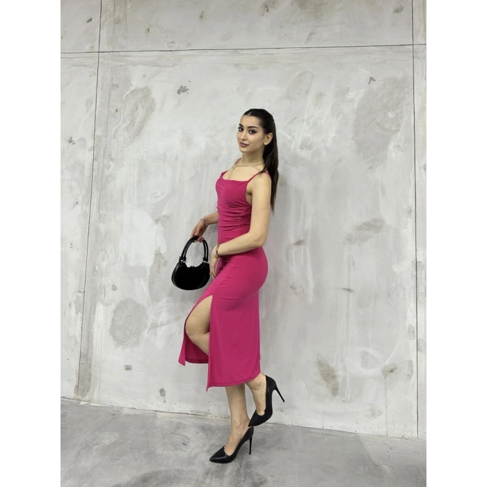 Sandy askılı yırtmaçlı elbise