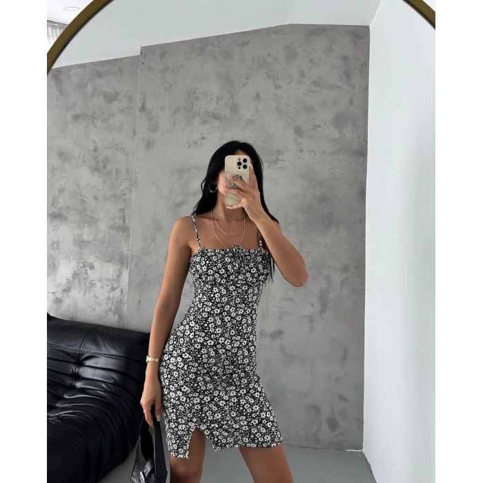 Bürümcük kumaş askılı mini elbise