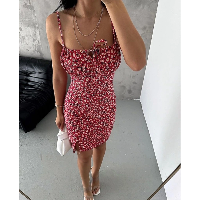 Bürümcük kumaş askılı mini elbise