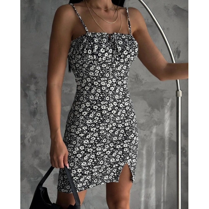 Bürümcük kumaş askılı mini elbise