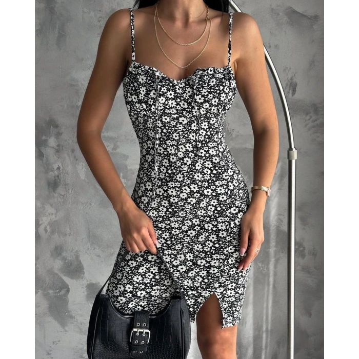 Bürümcük kumaş askılı mini elbise