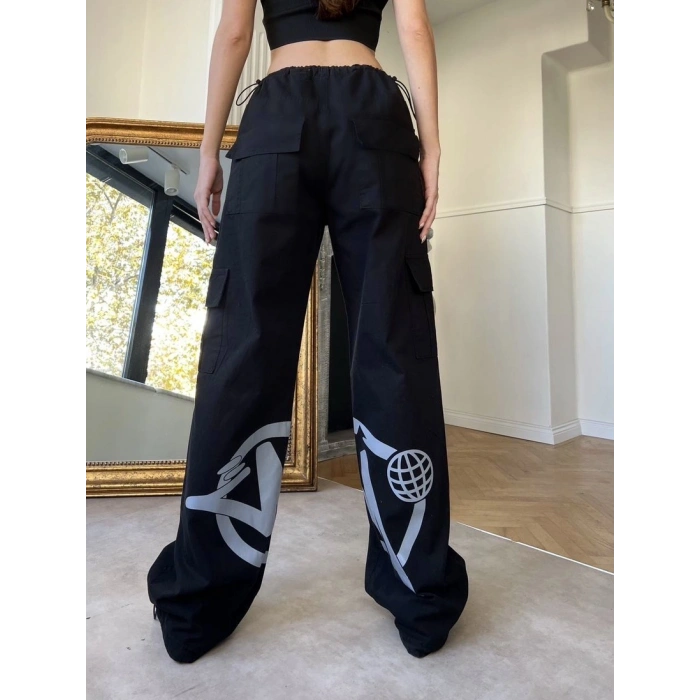 Grunge baskılı unisex pantolon