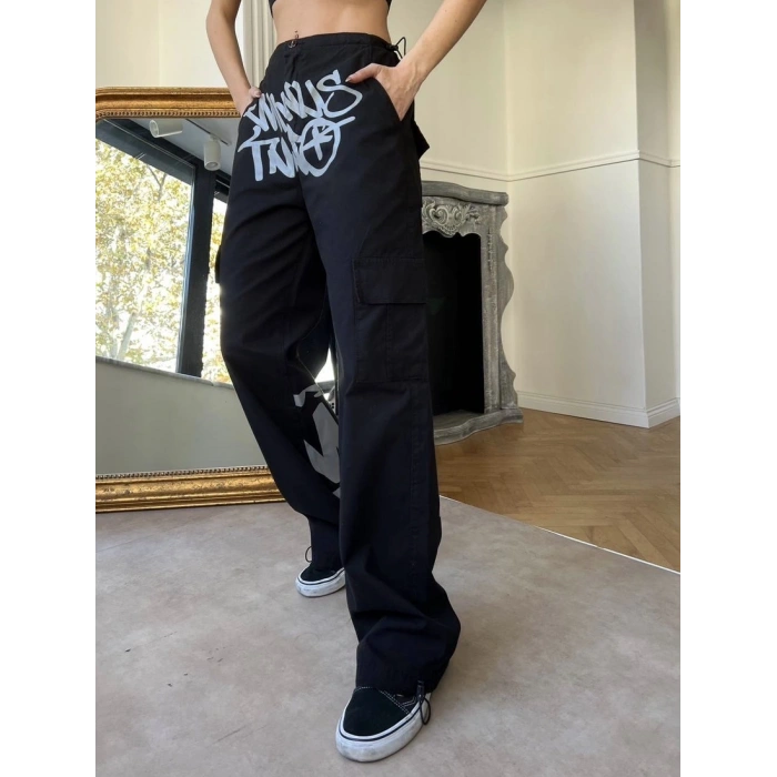 Grunge baskılı unisex pantolon