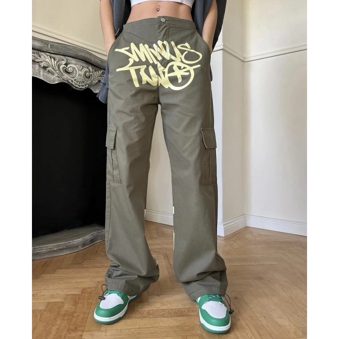 Grunge baskılı unisex pantolon