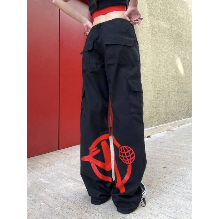 Grunge baskılı unisex pantolon