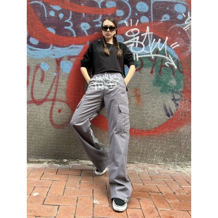 Grunge baskılı unisex pantolon