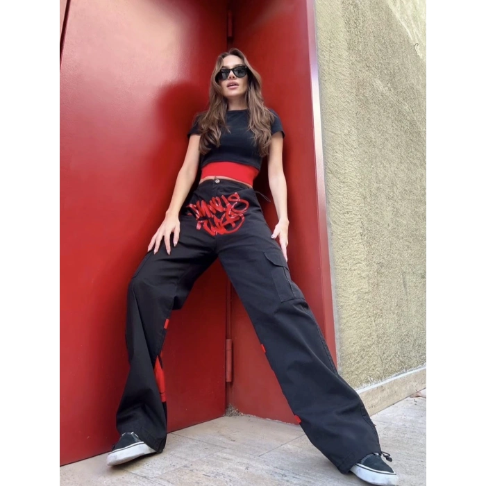 Grunge baskılı unisex pantolon
