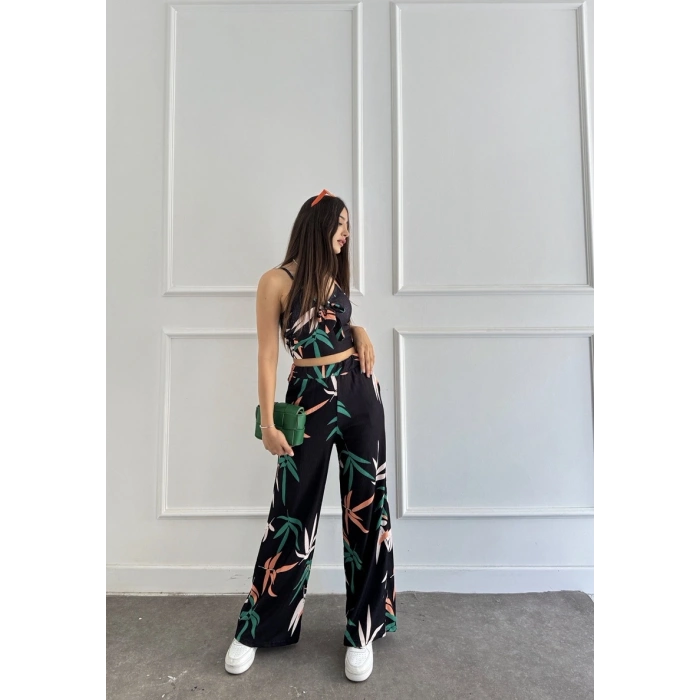 Yaprak desen keten askılı desenli ikili takım