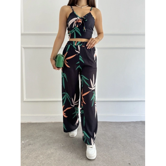 Yaprak desen keten askılı desenli ikili takım