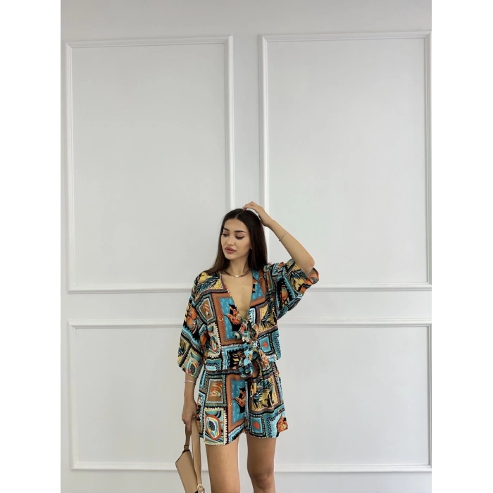 Klim desen şortlu kimono takım