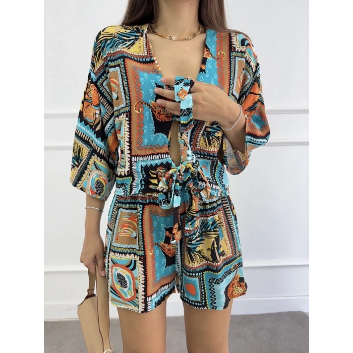 Klim desen şortlu kimono takım