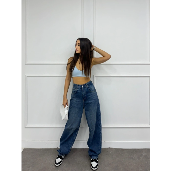 Arka kemer tokalı baggy jean