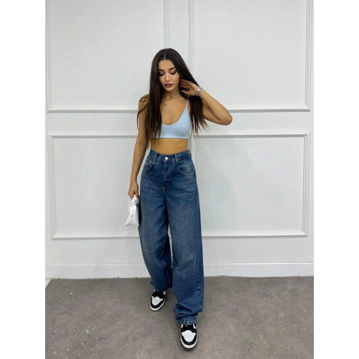 Arka kemer tokalı baggy jean