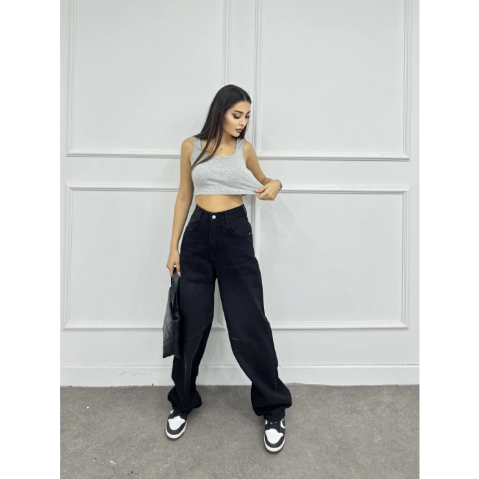 Arka kemer tokalı baggy jean