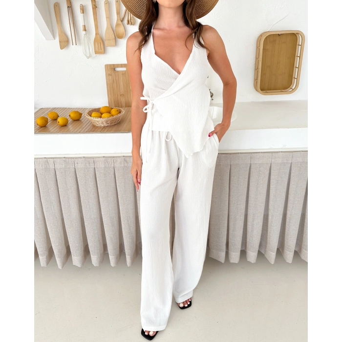 Önü bağlamalı rustik ikili takım