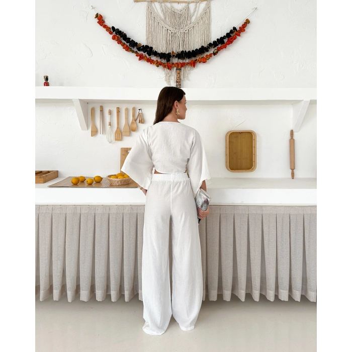 Önden bağlamalı çilek kumaş ikili takım