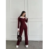 Uzun kol gömlek yaka crop ve pantolonlu ikili takım