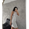 Çizgili halter yaka mini elbise