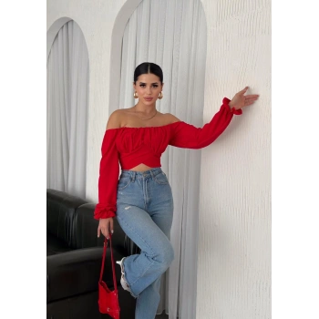 Altı çapraz büzgülü crop