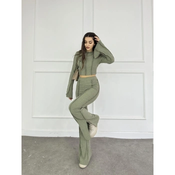 Ters dikiş İspanyol kol ve pantolonlu ikili takım