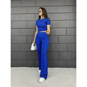 Ters dikiş crop ve pantolonlu ikili takım