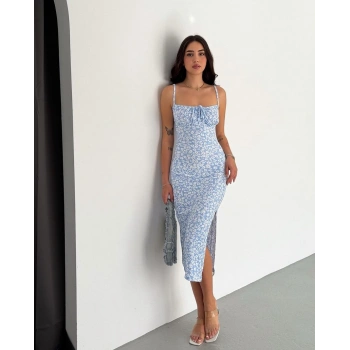 Bürümcük kumaş çıtır çiçekli askılı elbise