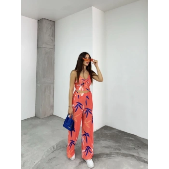 Yaprak desen keten askılı desenli ikili takım