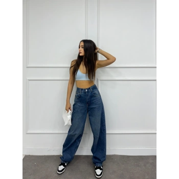 Arka kemer tokalı baggy jean