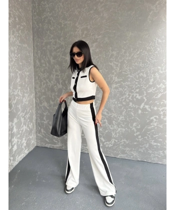 Sıfır kol yelek ve pantolonlu ottoman ikili takım