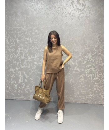 Tensel kumaş bel lastikli ikili takım