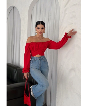 Altı çapraz büzgülü crop