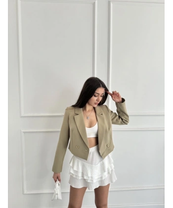 Düğme detay crop blazer ceket