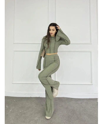 Ters dikiş İspanyol kol ve pantolonlu ikili takım