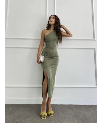 Omuz Drapeli Sandy elbise