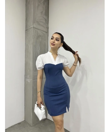 Hakim yaka yırtmaçlı elbise