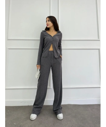 Düğmeli Bürümcük kumaş ikili takım