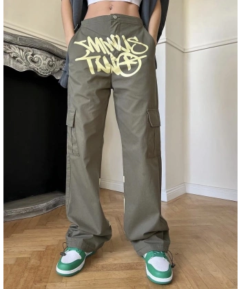 Grunge baskılı unisex pantolon