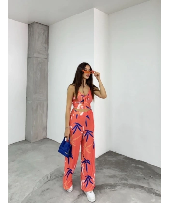 Yaprak desen keten askılı desenli ikili takım