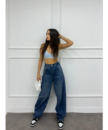 Arka kemer tokalı baggy jean