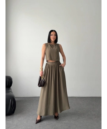 Krep kumaş ikili etekli takım