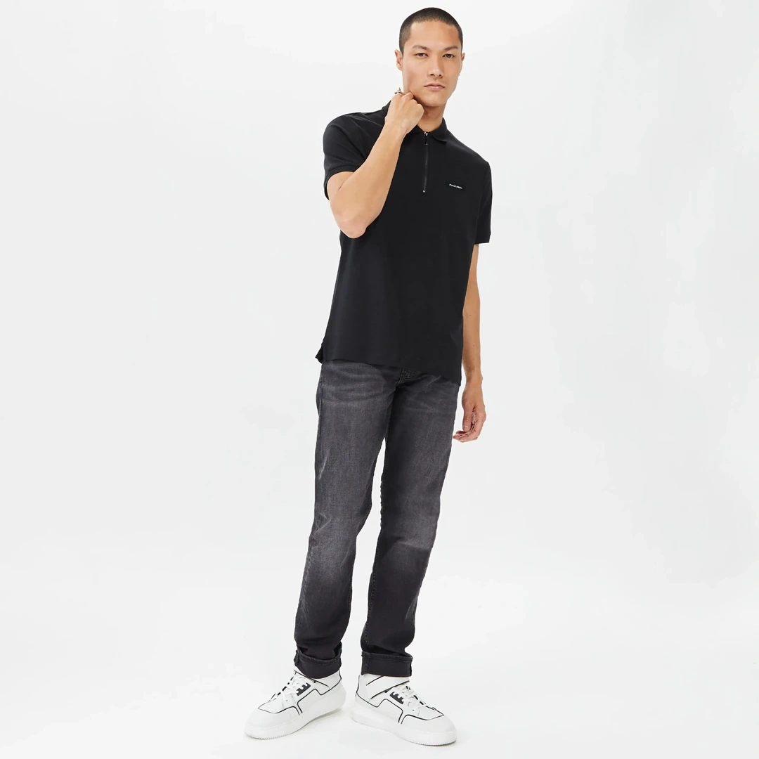 Calvin Klein Smooth Cotton Zip Polo Siyah