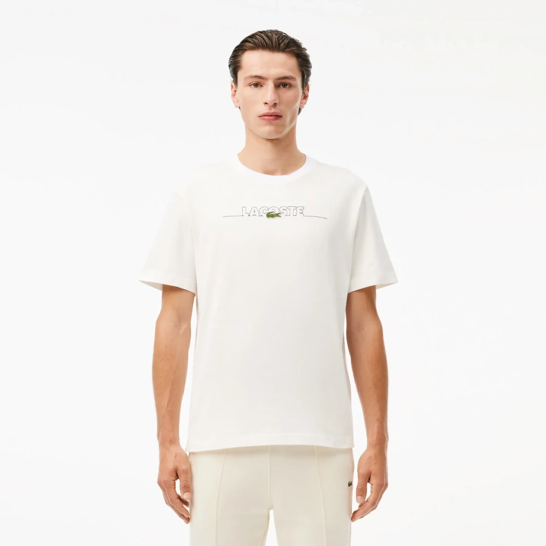 Classic Fit Bisiklet Yaka Baskılı T-Shirt Beyaz