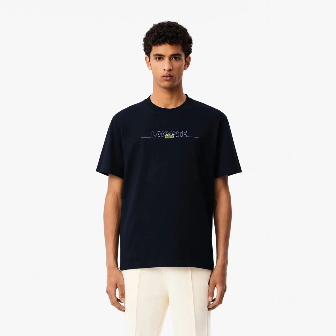 Classic Fit Bisiklet Yaka Baskılı T-Shirt Lacivert